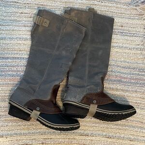 Sorel Slimpack Waterproof Riding Boots - Grey / Black / Brown Accent